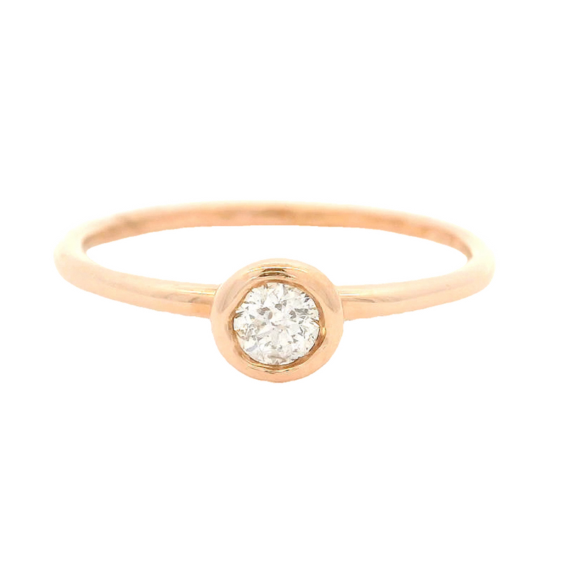 Anillo de compromiso con solitario de diamantes engastados en bisel, oro rosa de 14 kt, apilable (b)