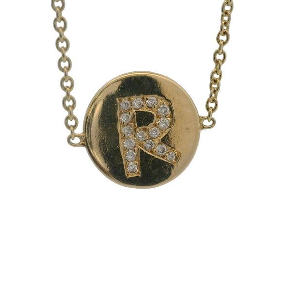 14kt Yellow Gold and Diamond Letter Initial R ID Station 6.25" Bracelet