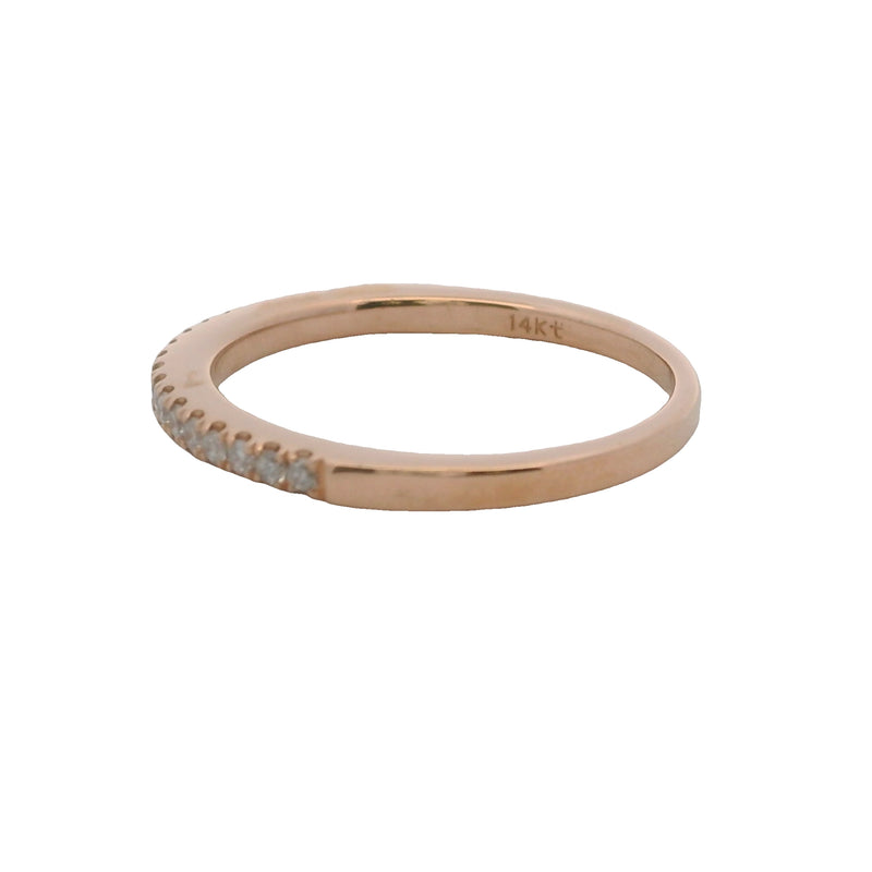 Solid 14kt Rose Gold and Diamond Line 2mm Wide Stackable Band Ring Size 7
