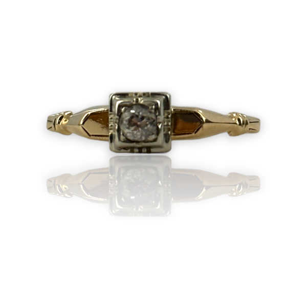Antique Diamond Solitaire 14k 585 Yellow Gold Ring Size 6