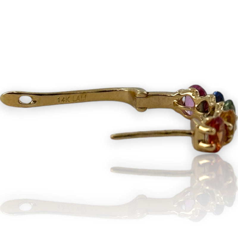 LALI Jewels 14kt Yellow Gold Snap Closure Huggie Earrings with Rainbow of Multi-Colored Sapphires