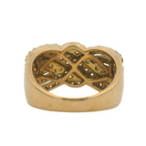 Solid 18kt Yellow Gold Cluster Crossover Ring with Yellow and White Diamond Waves Size 7