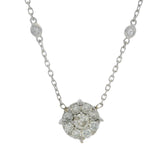 Sparkling Solid 950 Platinum 18.5" 0.98ctw Diamond 10 Station Necklace with Center Cluster Pendant