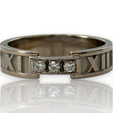 Tiffany & Co Atlas Collection Solid 18kt White Gold Rhodium Plated 5.3mm Band with 3 Diamonds Made in Italy Size 10