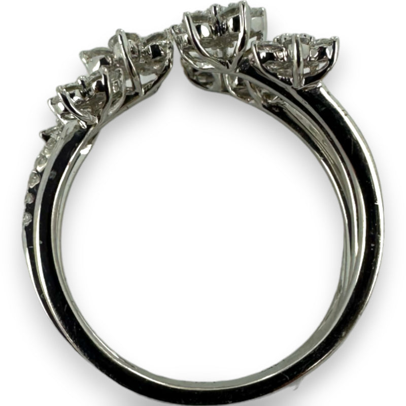 LALI Jewels Solid 14kt White Gold Rhodium Plated Open Wrap Ring with 0.75ctw Diamond Flowers Size 6.5