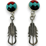 925 Sterling Silver Sunwest Brand Stamped Native American Charm Drop Dangle Earrings With Plastic Stone Accents