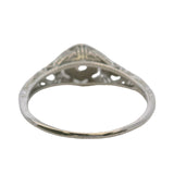 Antique 1920s Art Deco Solid 18kt White Gold Filigree Hexagon Ring with Transitional Cut Diamond Size 9