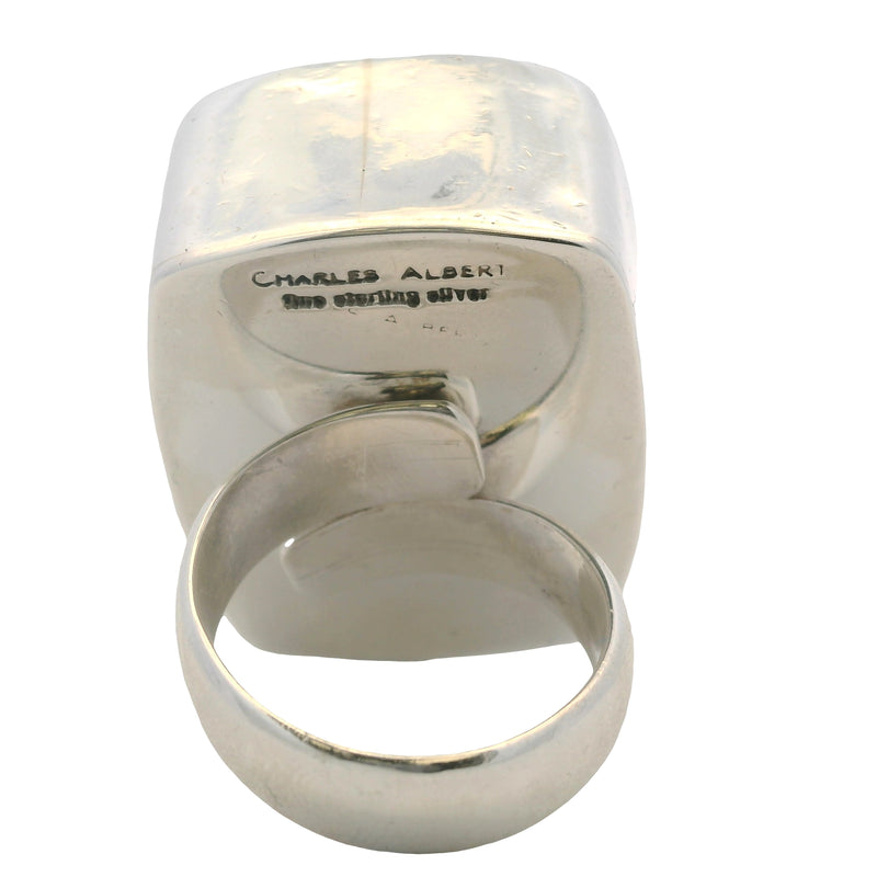 Charles Albert 925 Sterling Silver Large Check-Cut Rutilated Quartz Statement Ring Size 7