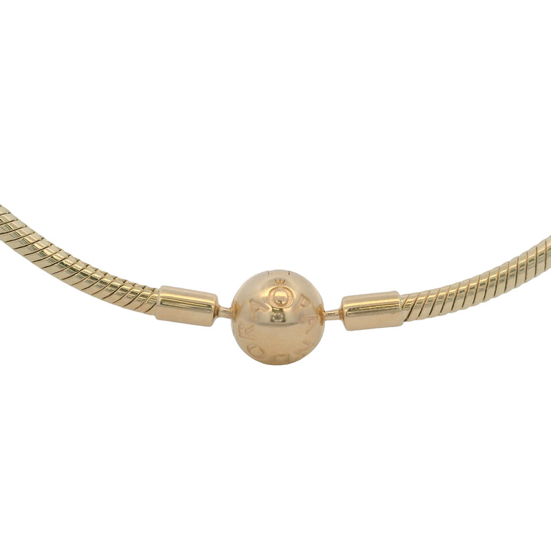 Pandora Moments Solid 14kt Yellow Gold Snake Chain Necklace with Round Clasp 17.5"