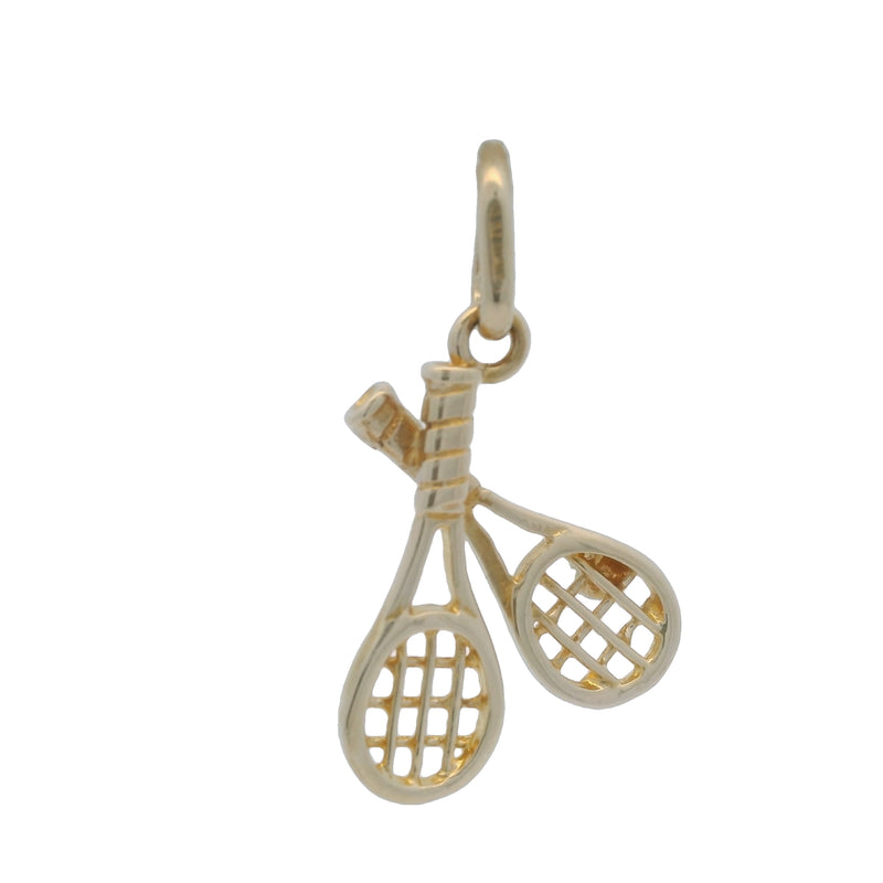 Vintage Italian 14kt Yellow Gold Sports Double Tennis Racquet and Ball Dangle Charm/Pendant