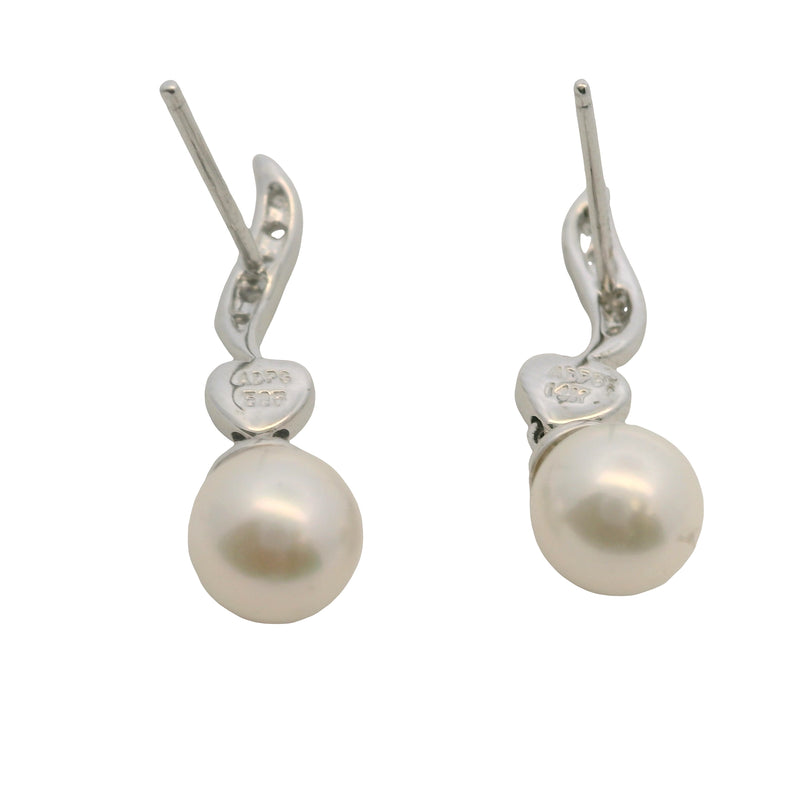 Albert David Pearls & Gems 14kt White Gold Pearl and Diamond Small Drop Heart Earrings