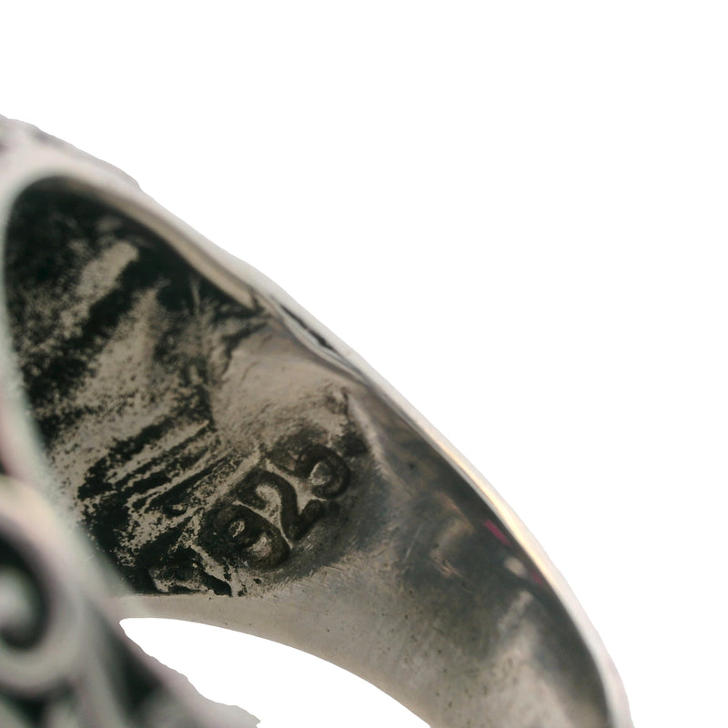 925 Sterling Silver Sugar Skull Skeleton Floral Ring with Lab Ruby Eyes Size 11