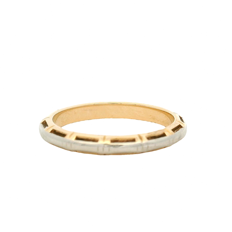 Vintage 2-Tone 14kt White and Yellow Gold Geometric Stackable Band Ring Size 6.5