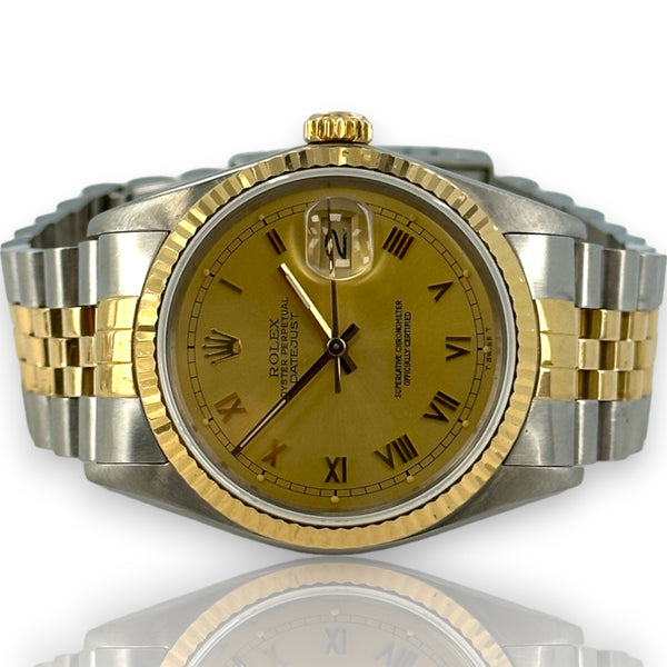 Rolex Datejust 16013 Champagne Roman Dial 36mm 1987 Box & Papers Steel & Gold Watch