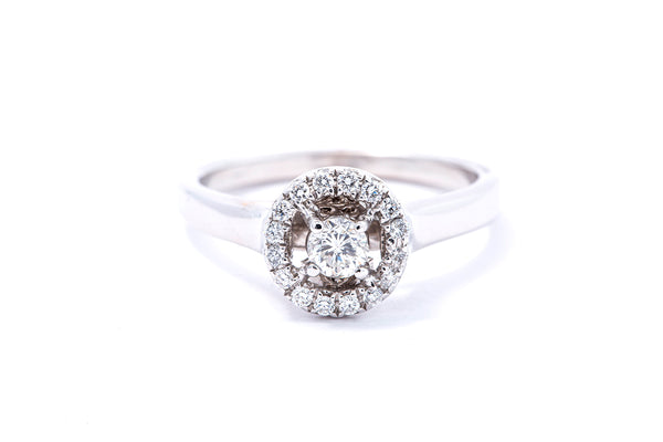 Diamond Halo Accent Engagement Band 14K 585 White Gold Ring Size 7 1/2