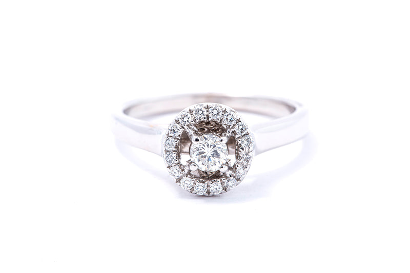Diamond Halo Accent Engagement Band 14K 585 White Gold Ring Size 7 1/2