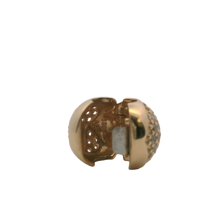 Charm Pandora retirado con clip de corazón pavé de circonitas cúbicas y oro amarillo sólido de 14 kt