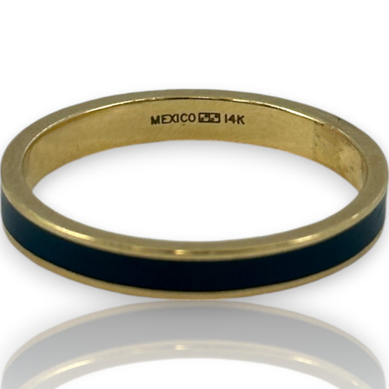 Imperial Gold Co Solid 14kt Yellow Gold and Blue Enamel Stackable 3mm Band Ring Size 10 Made In Mexico
