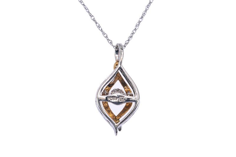 LJ Legend Jewelry Floating Diamond Pendant 10K 417 White & Yellow Gold Necklace