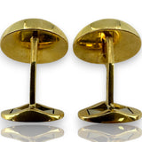 Asprey London Solid 18kt Yellow Gold Heavy 16g Whale-Back Oval Cufflinks with Inlaid Mother of Pearl and Onyx