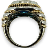 EFFY Signed BH Solid 14kt Two Tone White Gold Yellow Gold Vivid Blue Fantasy Checkerboard Cut Topaz Statement Ring Size 7.75