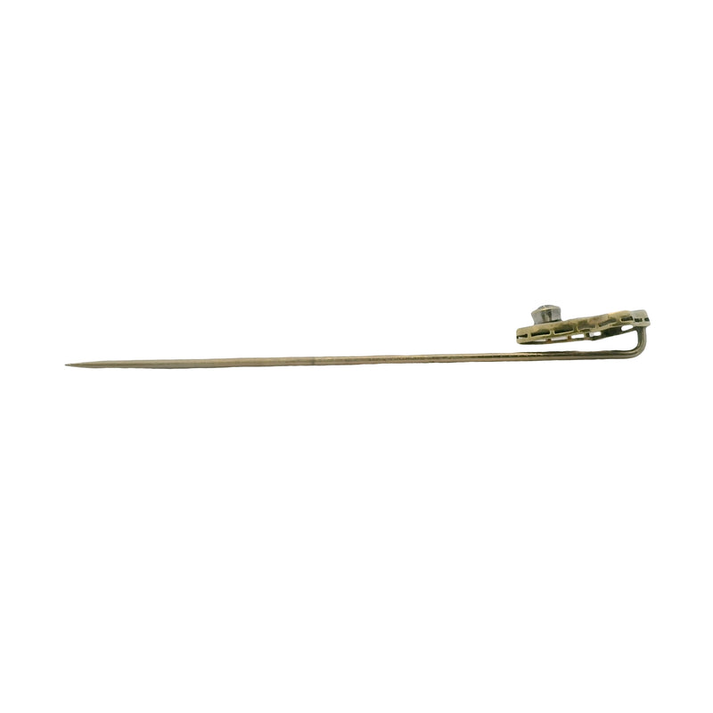 Antique 1890-1910 Solid 14kt Two-Tone Gold and Old European Cut Diamond Filigree Stick Lapel Pin