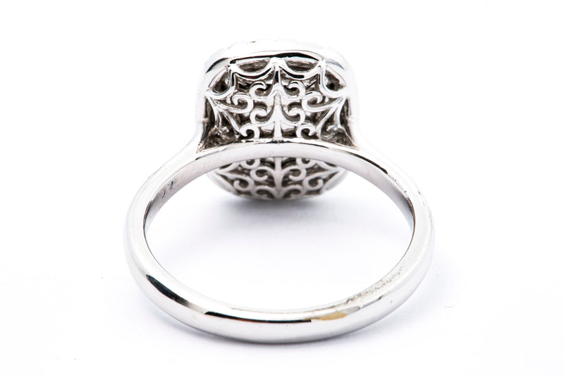 DVANI Jewelry Solid 14kt White Gold and Ethiopian Welo Jelly Opal Cabochon Cocktail Ring with Halo of Diamonds Size 6.5