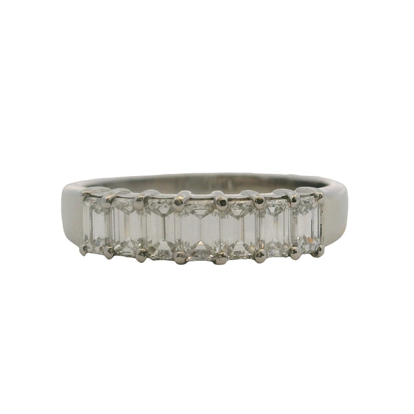 Vintage Solid Platinum and 3ctw Emerald Natural Diamonds Half-Eternity 5mm Wedding Band Ring Size 8.5
