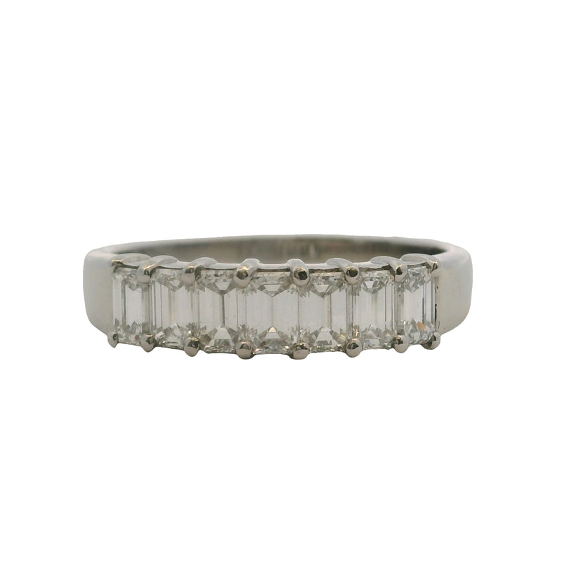 Vintage Solid Platinum and 3ctw Emerald Natural Diamonds Half-Eternity 5mm Wedding Band Ring Size 8.5