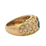 Vintage French Solid 18kt Yellow Gold Sapphire and 1.18ctw Diamond Honeycomb Cocktail Ring Size 6