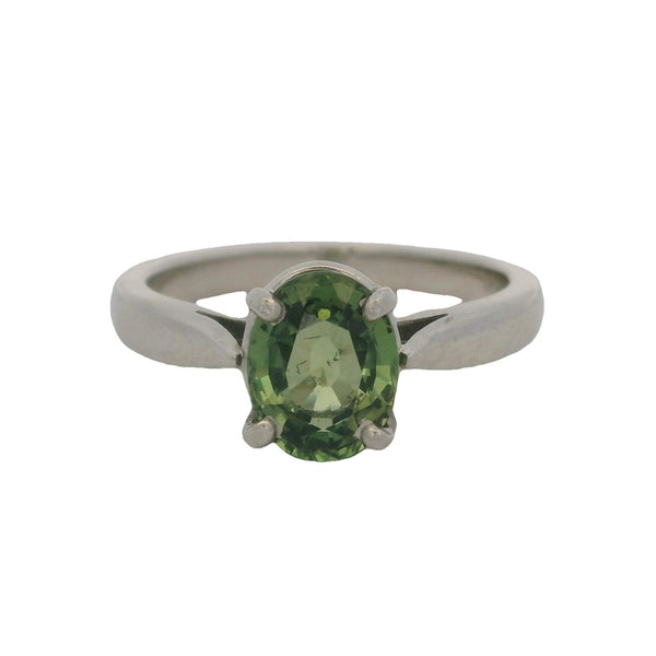 Solid 900 Platinum and 0.86ct Green Peridot Solitaire Ring Size 7