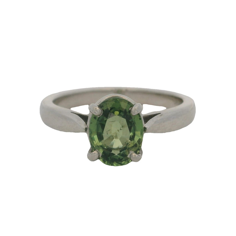 Solid 900 Platinum and 0.86ct Green Peridot Solitaire Ring Size 7
