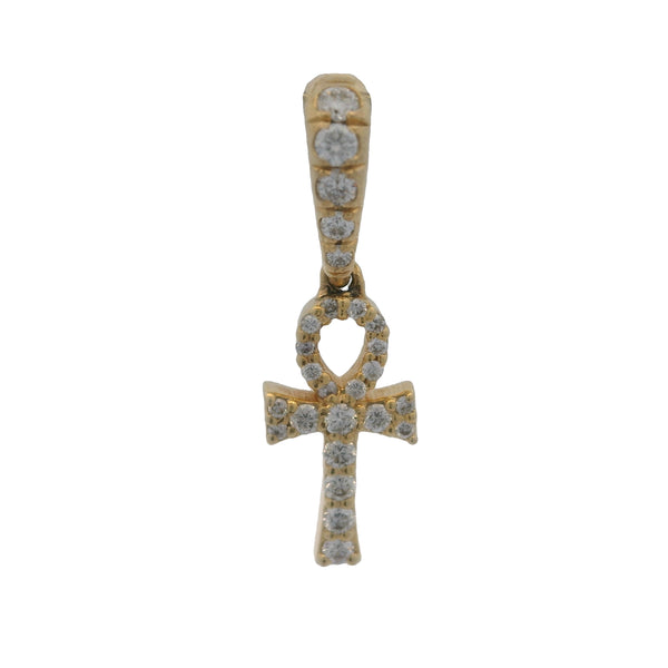 14kt Yellow Gold Small Tiny Diamond Ankh Egyptian Charm Pendant