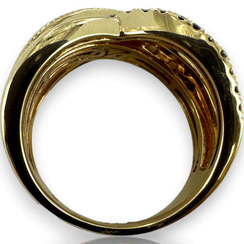 LeVian 14kt Yellow Gold Crossover 14mm Ring with Champagne "Chocolate" Diamonds Size 8