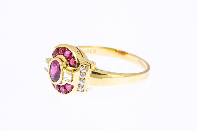 Anillo de oro amarillo 750 de 18 quilates con turmalina y diamantes, talla 8