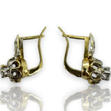 1970s Victorian Revival Solid 14kt White and Yellow Gold Sleeper-Style Cubic Zirconia (CZ) Snap Closure Huggie Earrings