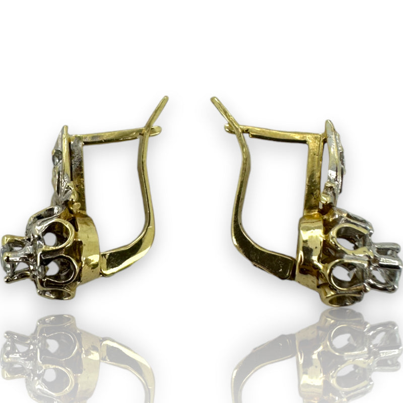 1970s Victorian Revival Solid 14kt White and Yellow Gold Sleeper-Style Cubic Zirconia (CZ) Snap Closure Huggie Earrings