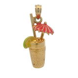 Solid 14kt Yellow Gold Cocktail Umbrella Drink Charm Pendant