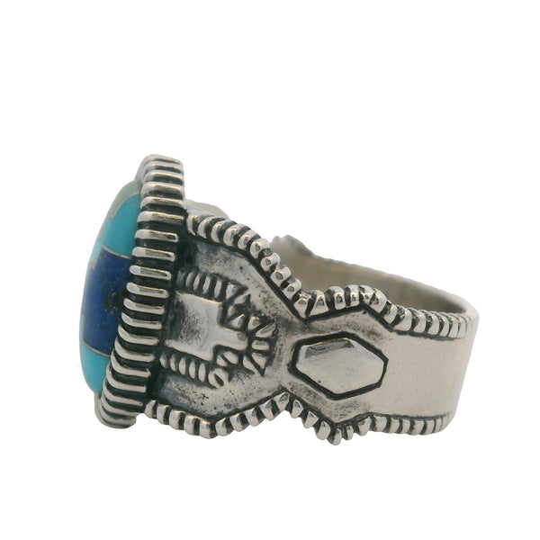 Carolyn Pollack 925 Sterling Silver Blue and Green Turquoise and Lapis Lazuli Mosaic Ring Size 9