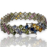 Multi-Color 14ctw Sapphires & Diamonds Wide Tennis Bracelet 14kt White Gold