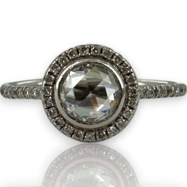 ZOE Solid 900 Platinum Modern Rose Cut Diamond Halo Solitaire Ring Size 5