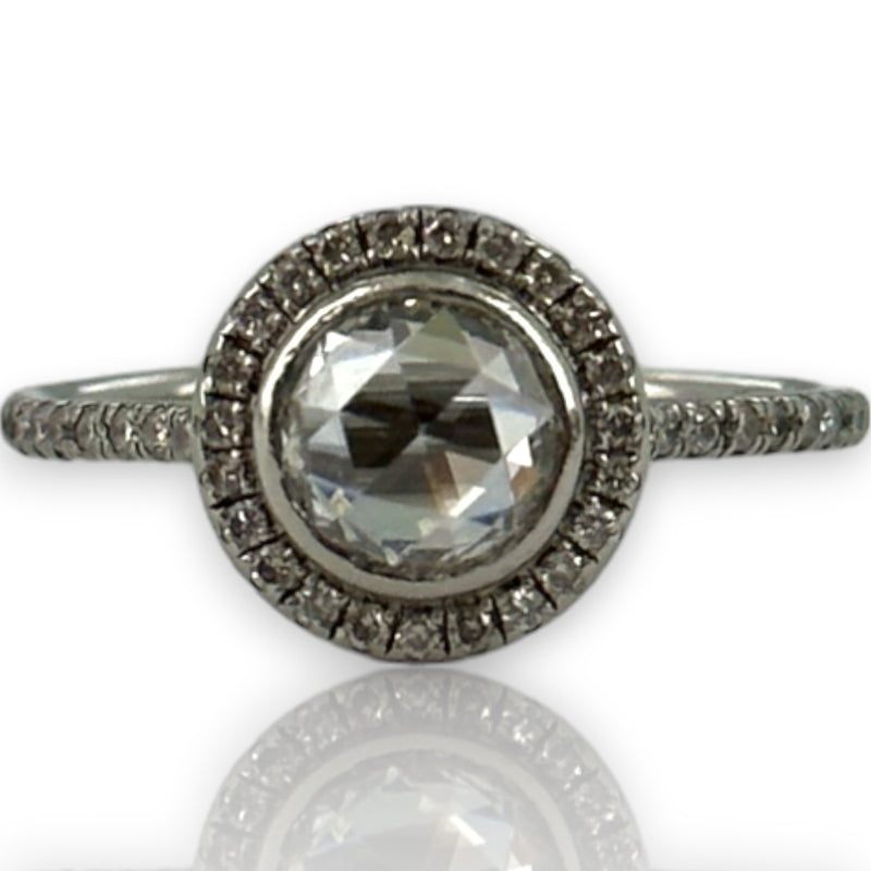 ZOE Solid 900 Platinum Modern Rose Cut Diamond Halo Solitaire Ring Size 5