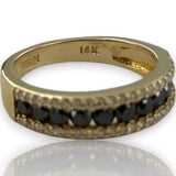 EFFY 14kt Yellow Gold Stackable Accent 5.4mm Band with Black and White Diamonds Size 7 Ring