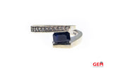 BITA Natural Emerald Cut Sapphire & Diamond Accent Wrap Band 18K 750 White Gold Ring Size 6 3/4