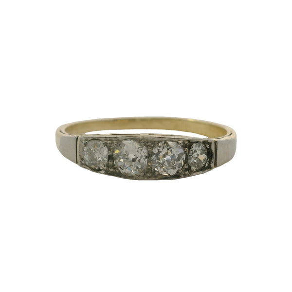 Antique Late 1800s Victorian 14kt Yellow Gold and Old Mine Cut Diamond 4-Stone Ring Size 8
