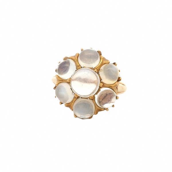 Vintage 14kt Yellow Gold Large Ceylon Moonstone Cluster Statement Ring Size 6.75