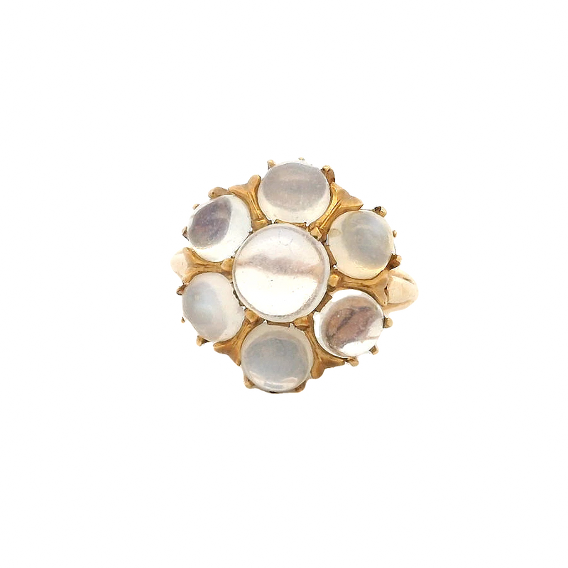 Vintage 14kt Yellow Gold Large Ceylon Moonstone Cluster Statement Ring Size 6.75