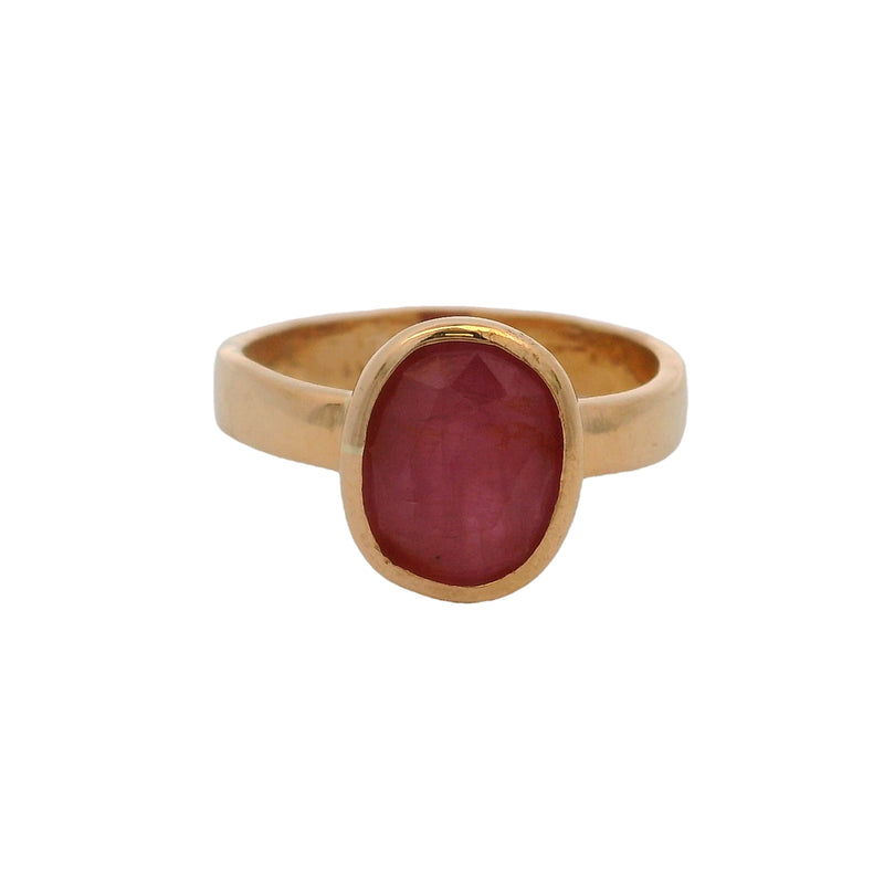 Solid 22k Yellow Gold and Bezel Set 2ct Ruby Solitaire Ring Size 6