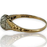 Antique 1930s Art Deco 14kt Yellow and 18kt White Gold Diamond Solitaire Ring with Shoulder Details Size 6.5