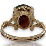 Vintage 1973-74 Victorian Revival Solid 9k Yellow Gold Red Garnet Solitaire Fashion Ring Made in Birmingham, England with Hallmarks